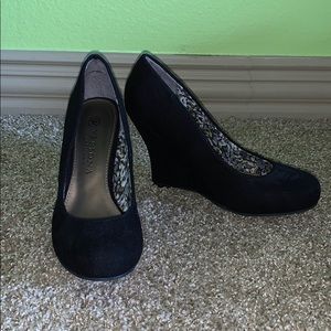 Black suede wedges